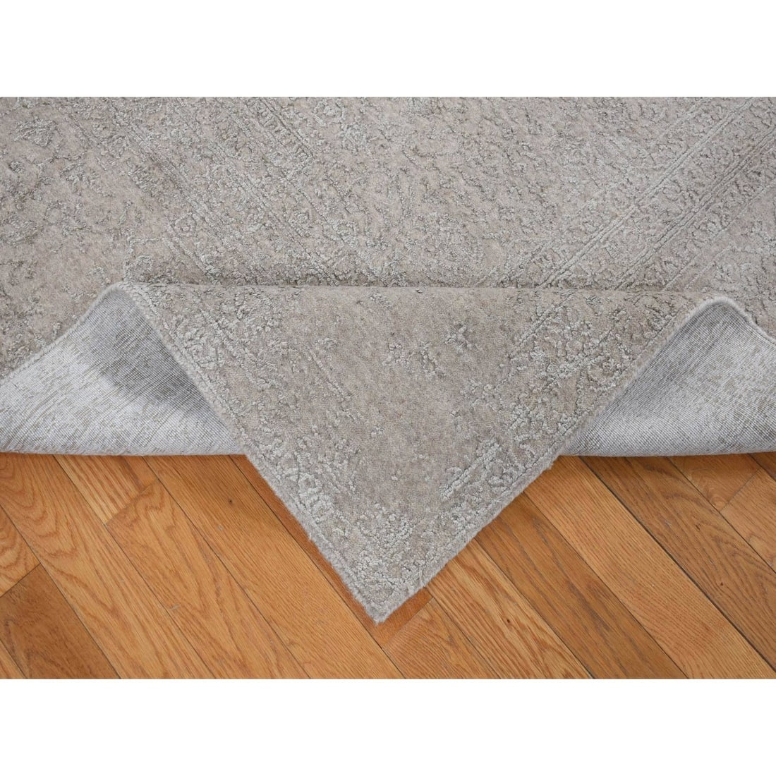 Rug 8'9"x12'1"Taupe Fine Jacquard Loomed Wool and Silk Zoroastrian Design - 6