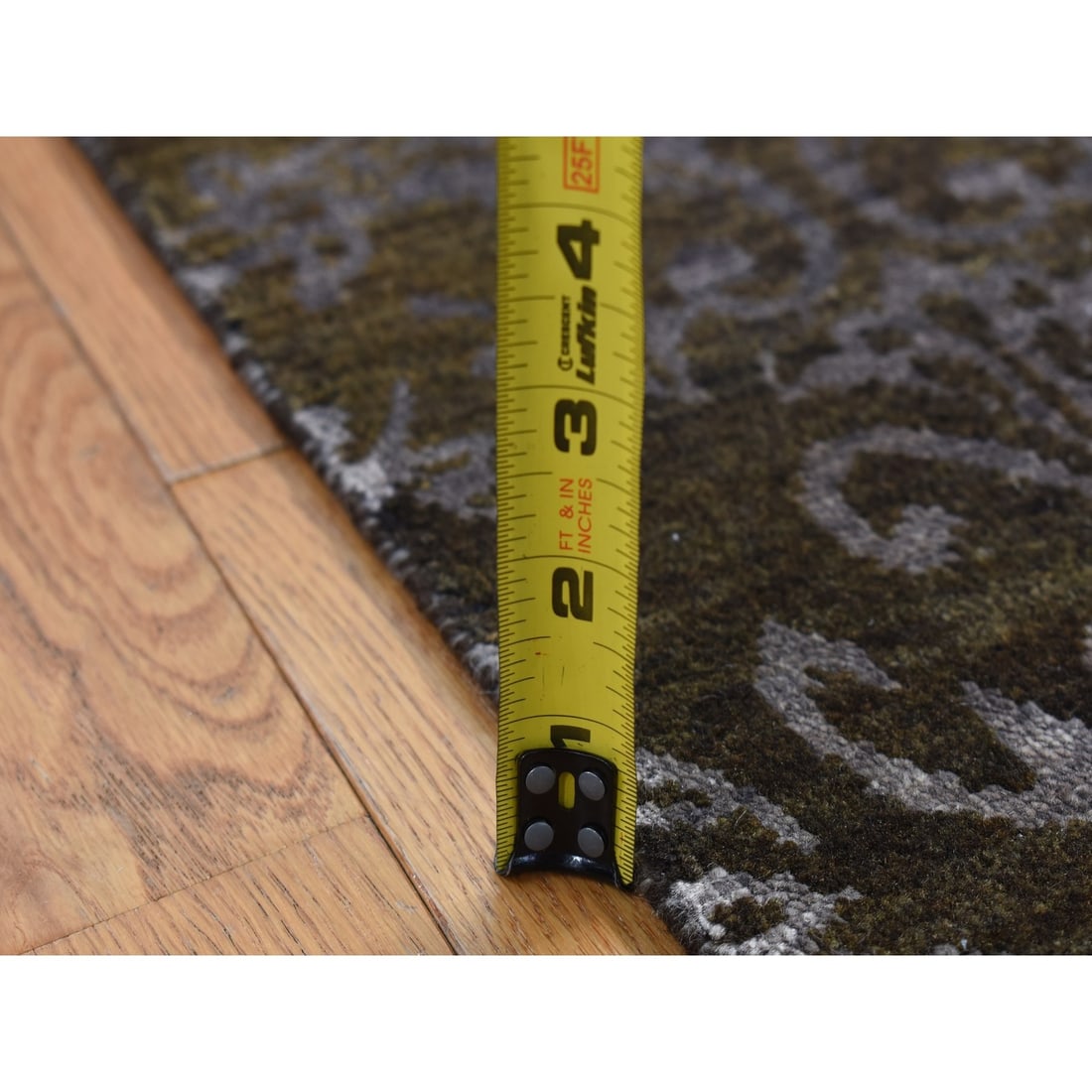 Rug 2'4"x9'8" Green Abarasque Motif Design Wool and Silk Handmade Runner - 6