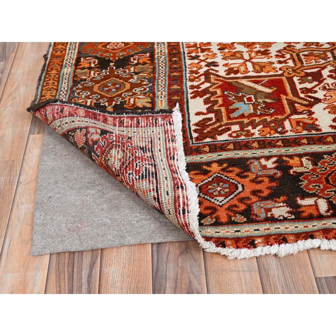 Rug 10'2"x13' Orange Semi Antique Zoroastrian Heris Worn Wool Handknotted - 5
