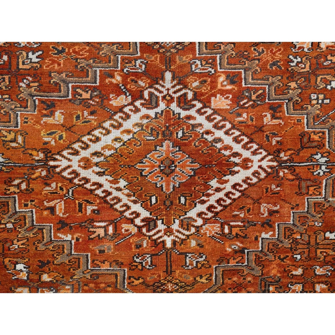Rug 10'2"x13' Orange Semi Antique Zoroastrian Heris Worn Wool Handknotted - 9