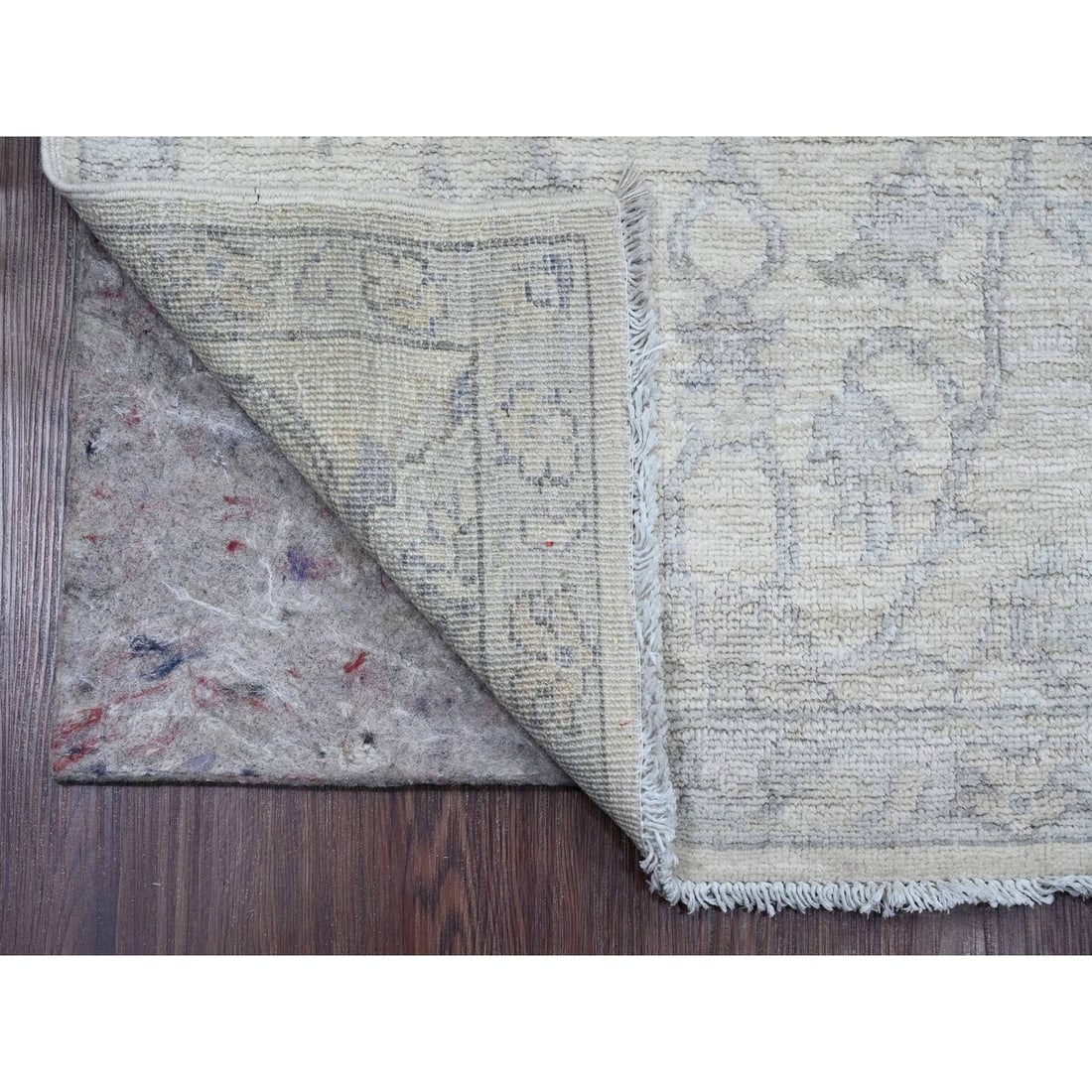 Rug 2'5"x11'1" White Washed Peshawar Leaf Design Hand Knotted Wool Runner - 2