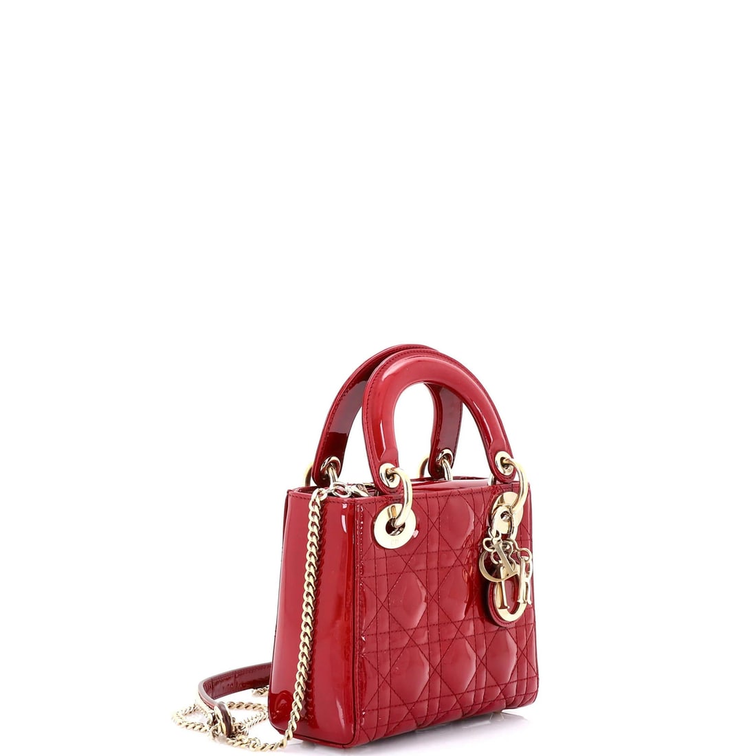 Mini Christian Dior Lady Dior Chain Bag Cannage Quilt Patent - 2