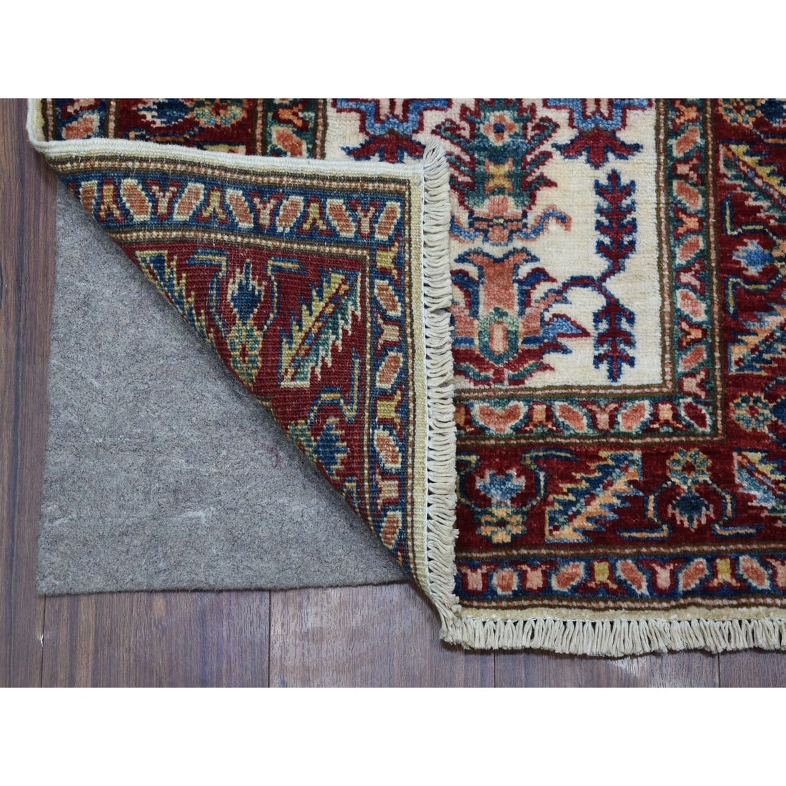 Rug 2'x2'10" Ivory Super Kazak Tribal Design Extra Soft Wool Hand Knotted - 2