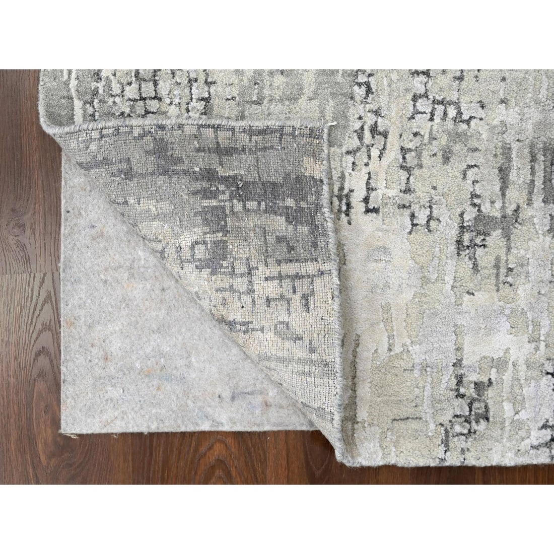 Rug 2'5"x18' Rustic Gray Wool and Silk Hand Knotted Abstract XL Runner - 3