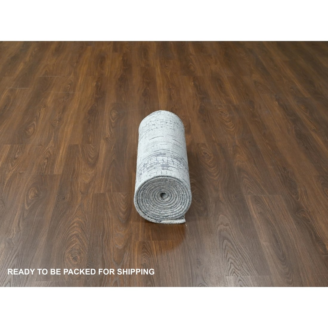 Rug 2'5"x18' Rustic Gray Wool and Silk Hand Knotted Abstract XL Runner - 6