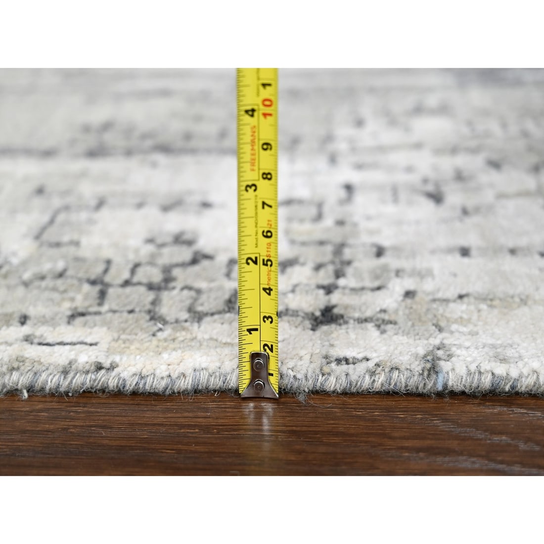 Rug 2'5"x18' Rustic Gray Wool and Silk Hand Knotted Abstract XL Runner - 7