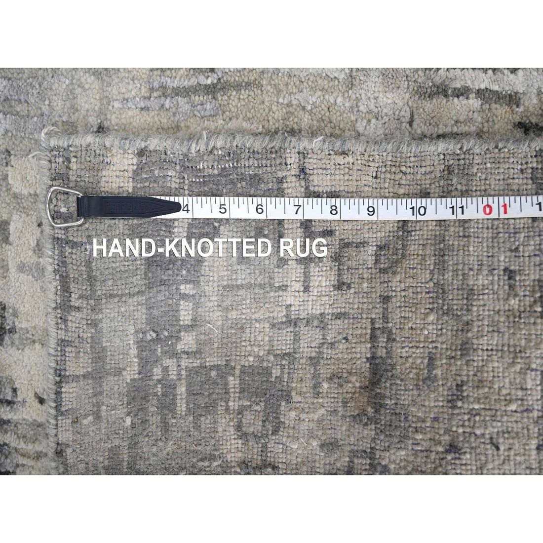 Rug 2'5"x18' Rustic Gray Wool and Silk Hand Knotted Abstract XL Runner - 8