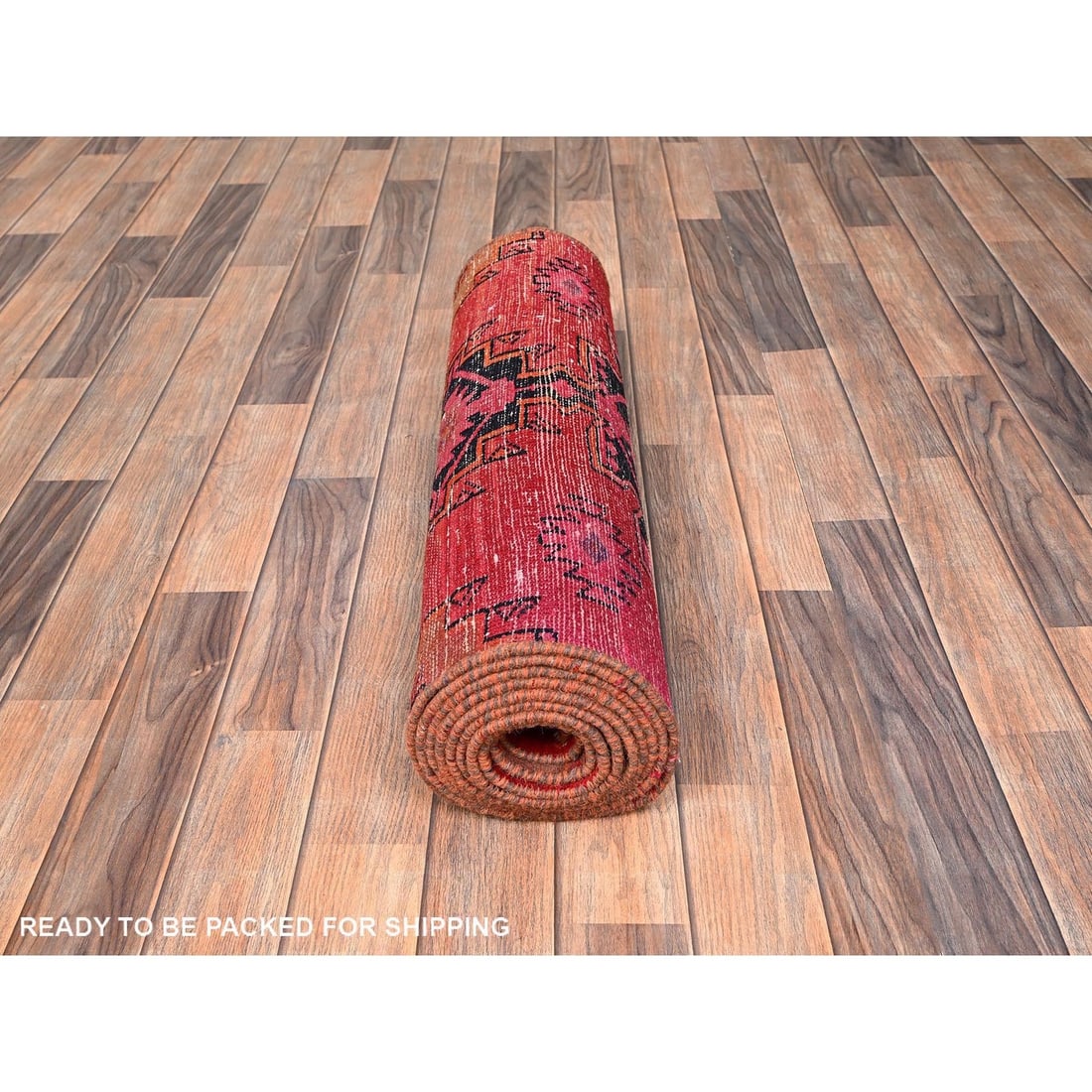 Runner 2'7"x12' Red Worn Out Vintage Zoroastrian Khamadan Hand Knotted Wool - 5