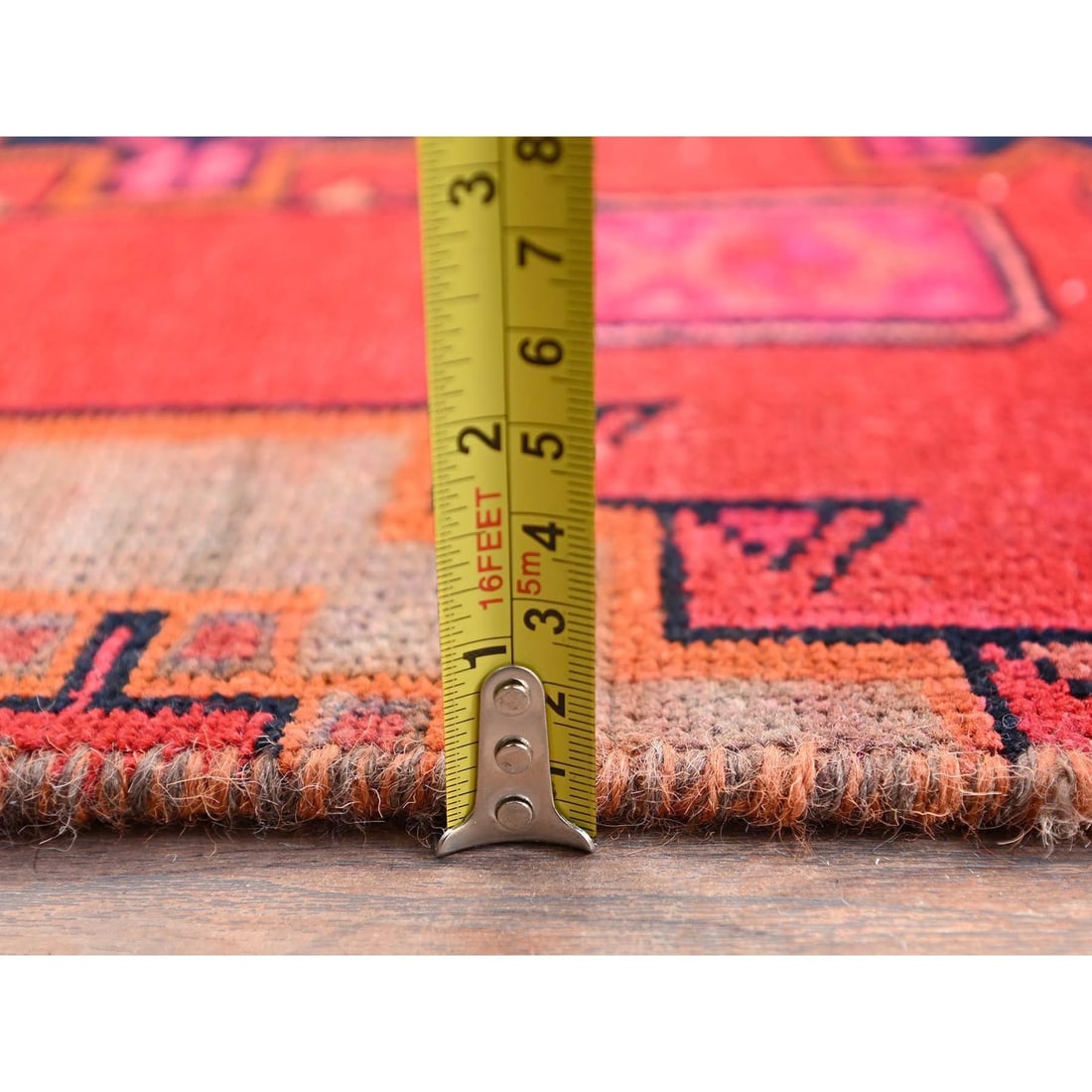 Runner 2'7"x12' Red Worn Out Vintage Zoroastrian Khamadan Hand Knotted Wool - 6