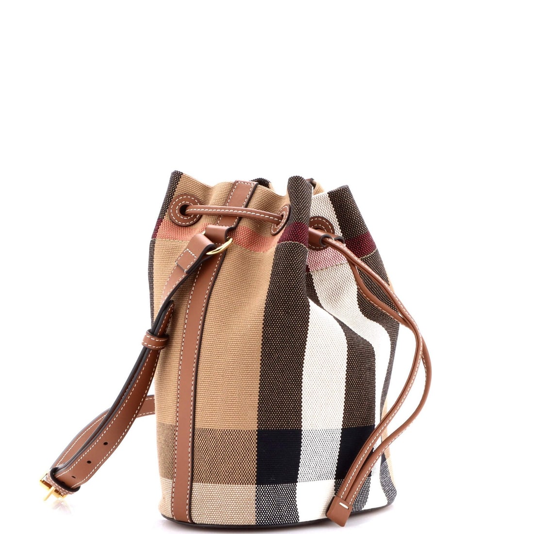 Small Burberry Drawstring Bucket Bag House Check Canvas with Leather - 2