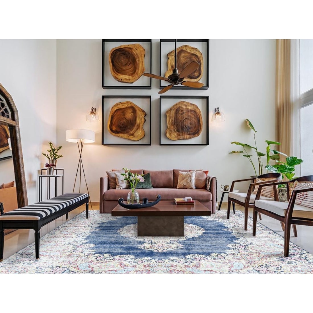 Rug - 8'6"x11'2" Worn Wool - Hand Knotted - Blue - Vintage Farsian Karman - 2