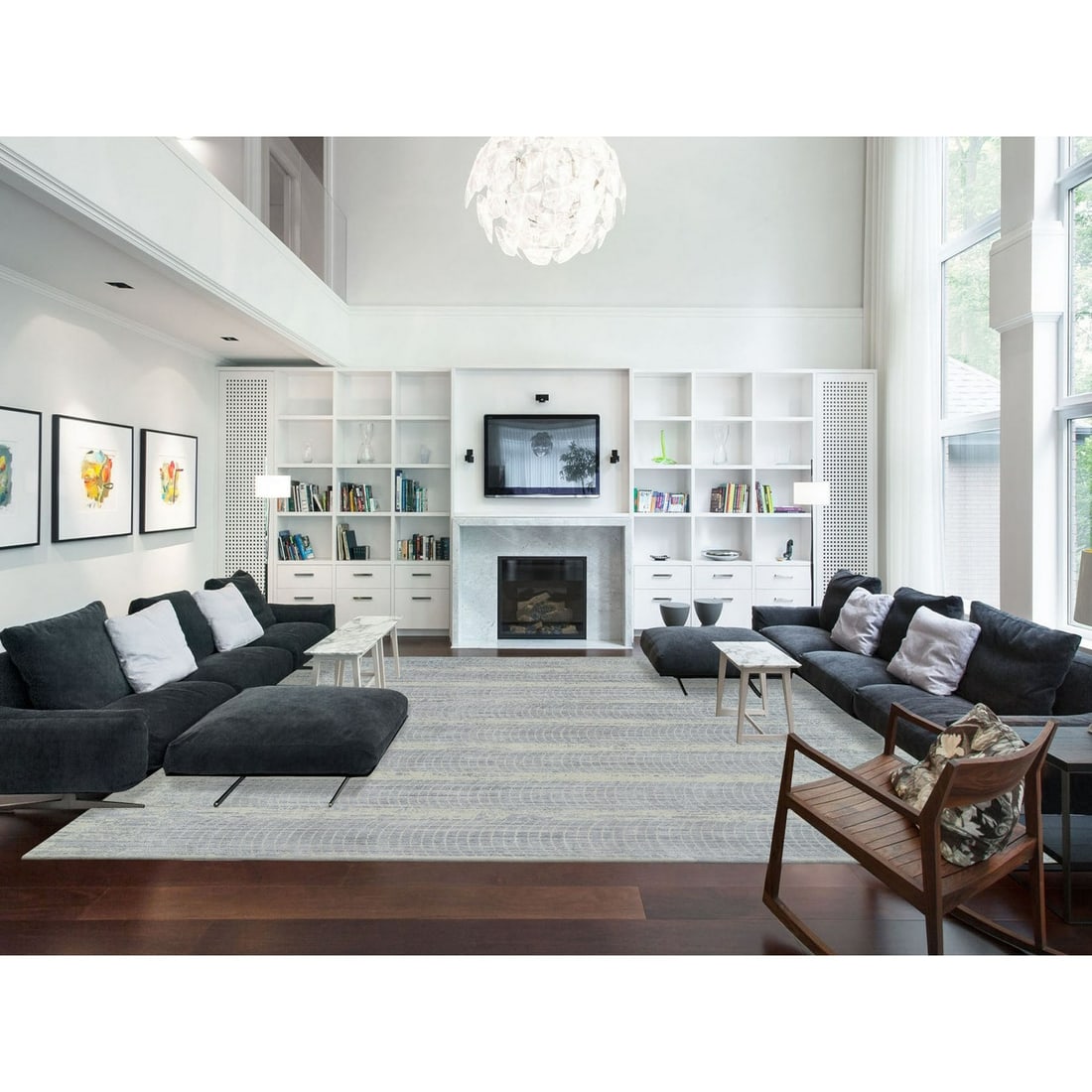 Rug 12'x17'10" Gray Wool And Plant Based Silk Hand Loomed Oversized - 2