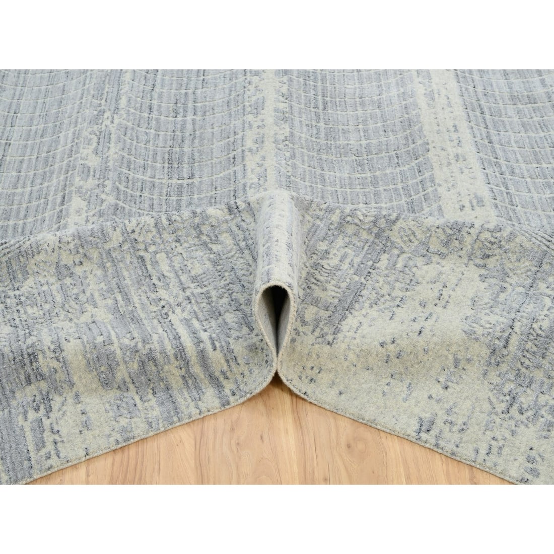 Rug 12'x17'10" Gray Wool And Plant Based Silk Hand Loomed Oversized - 6