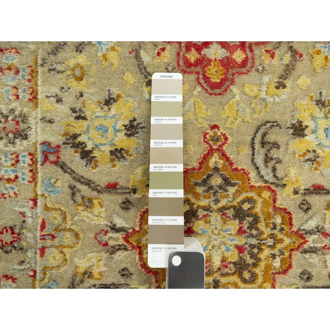 Rug 2'1"x3'1" Beige Wool and Silk Sunset Rosettes Hand Knotted Oriental - 4