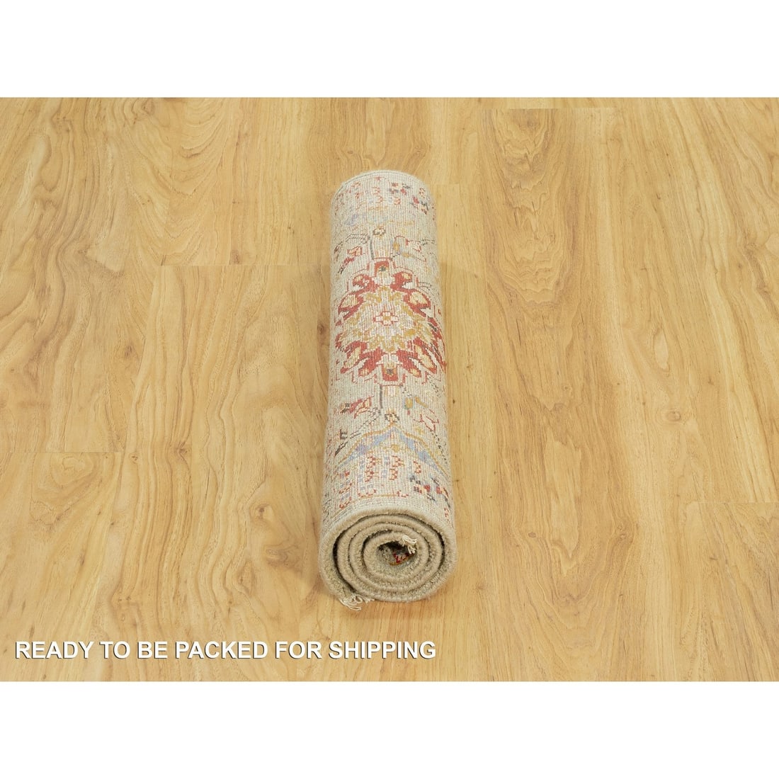 Rug 2'1"x3'1" Beige Wool and Silk Sunset Rosettes Hand Knotted Oriental - 6