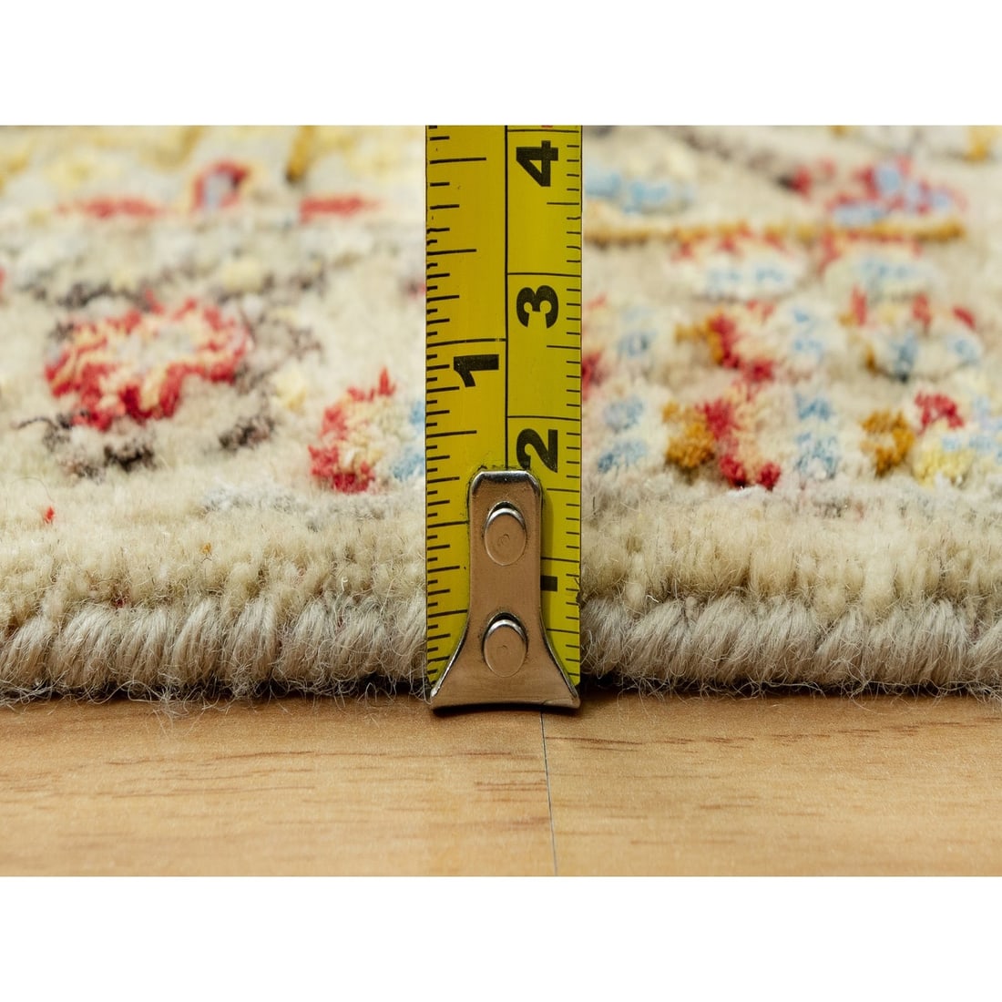 Rug 2'1"x3'1" Beige Wool and Silk Sunset Rosettes Hand Knotted Oriental - 7