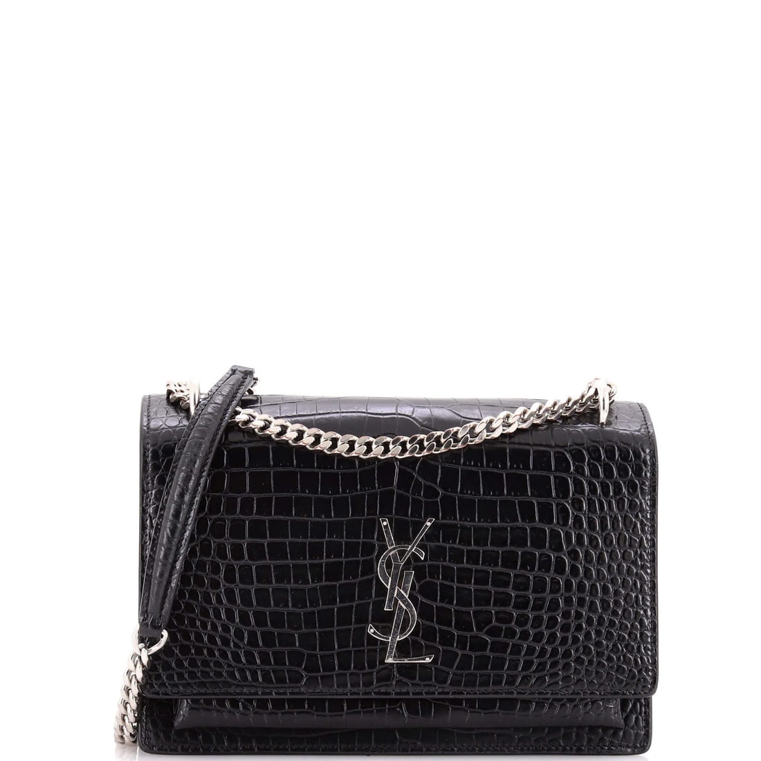 Medium Saint Laurent Sunset Crossbody Bag Crocodile Embossed Leather: Medium Saint Laurent Sunset Crossbody Bag Crocodile Embossed Leather This listing features Medium Saint Laurent Sunset Crossbody Bag Crocodile Embossed Leather. Item specifics are provided below. 