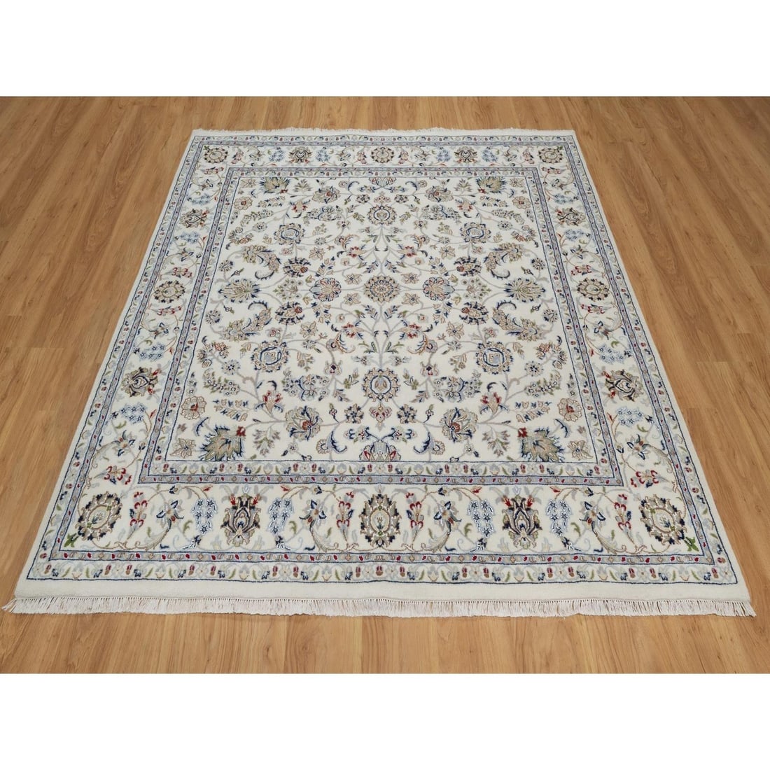 Rug 6'10"x6'10" Ivory Nain All Over Design Wool & Silk Hand Knotted Square - 2