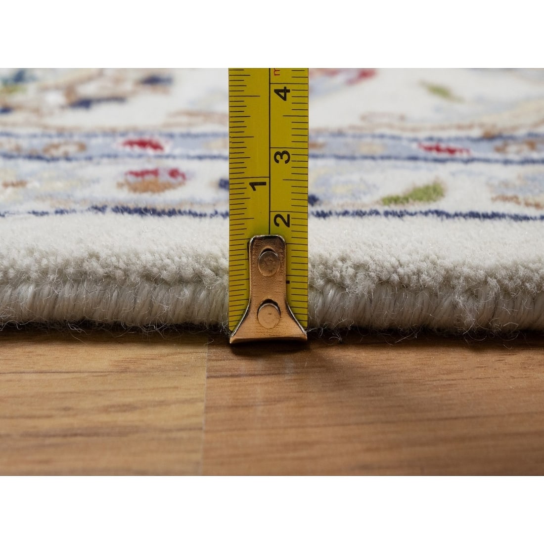 Rug 6'10"x6'10" Ivory Nain All Over Design Wool & Silk Hand Knotted Square - 7