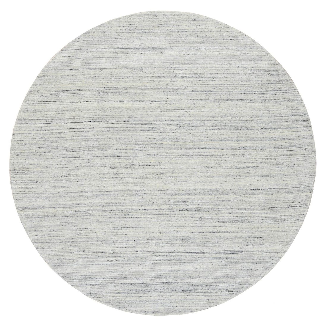Rug 8'x8' Ivory Plain Modern Striae Design Soft Wool Hand Loomed Round (1 of 12)