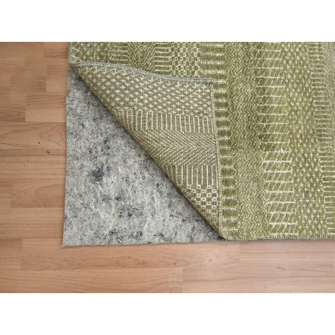 Rug 2'5"x13'6" Gray Modern Grass Design Hand Knotted Wool and Silk Runner - 3
