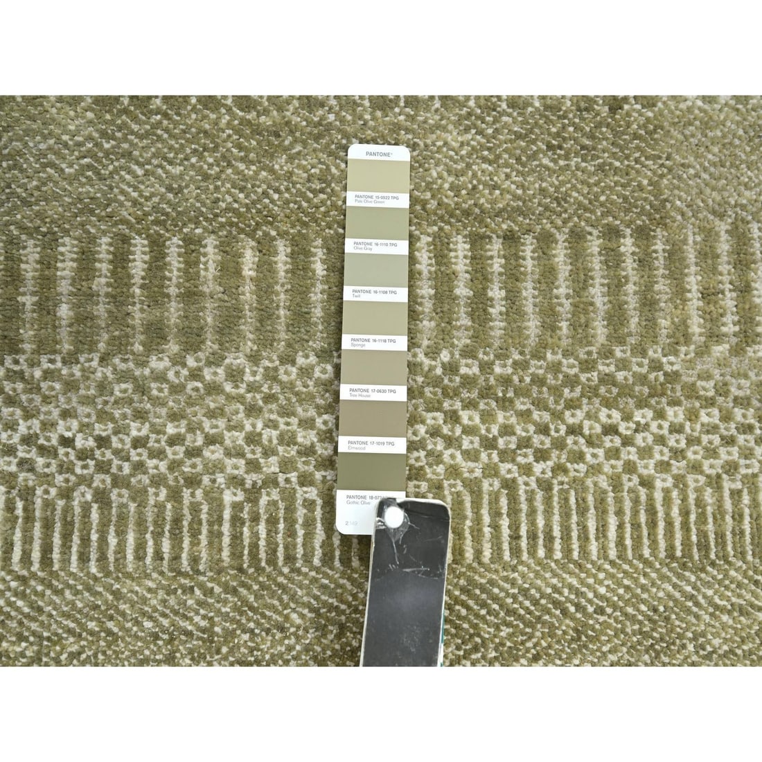 Rug 2'5"x13'6" Gray Modern Grass Design Hand Knotted Wool and Silk Runner - 4