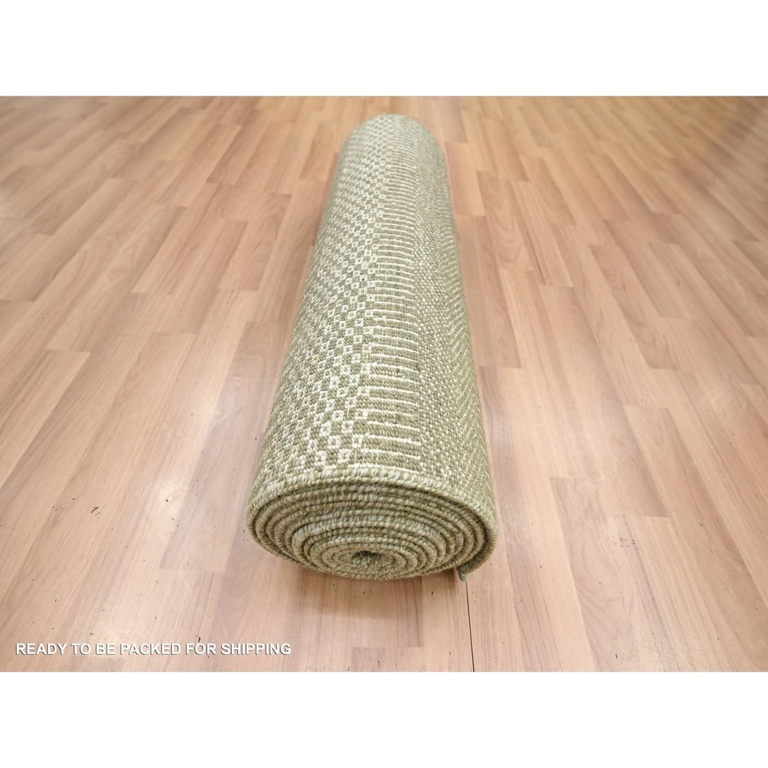 Rug 2'5"x13'6" Gray Modern Grass Design Hand Knotted Wool and Silk Runner - 5