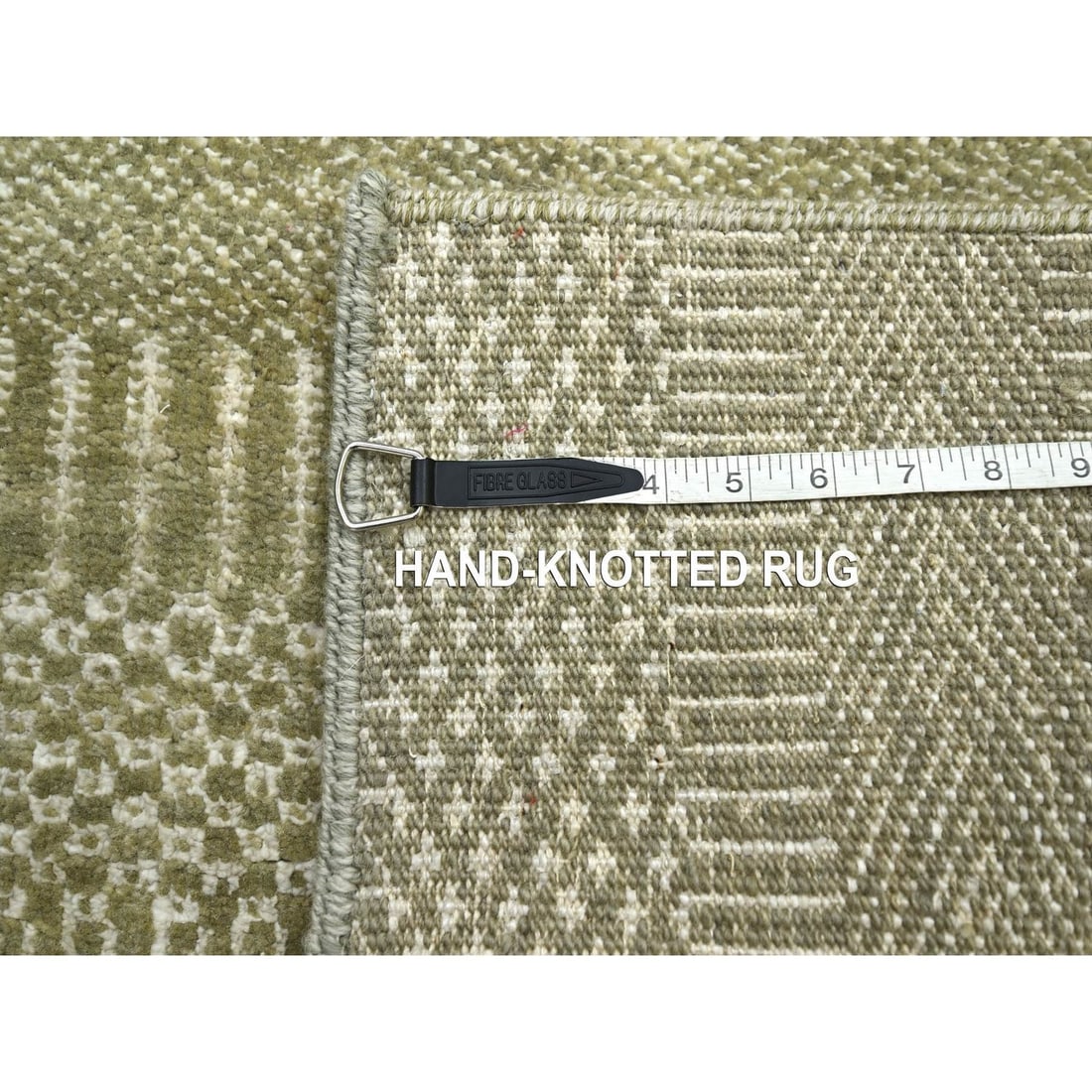 Rug 2'5"x13'6" Gray Modern Grass Design Hand Knotted Wool and Silk Runner - 7