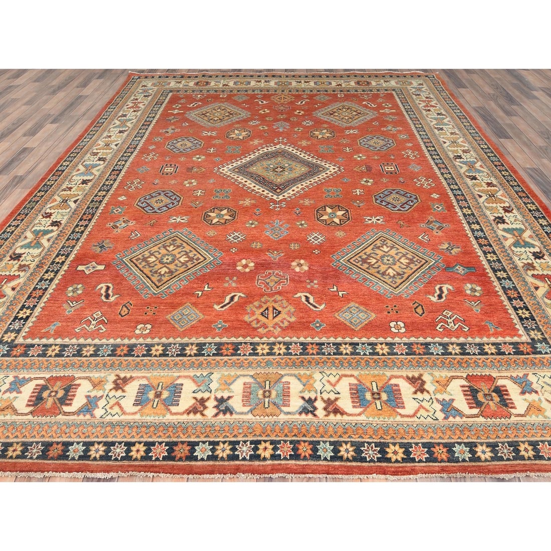 Rug 9'x11'9" Crimson Red Special Kazak Wool Hand Knotted Oriental - 3