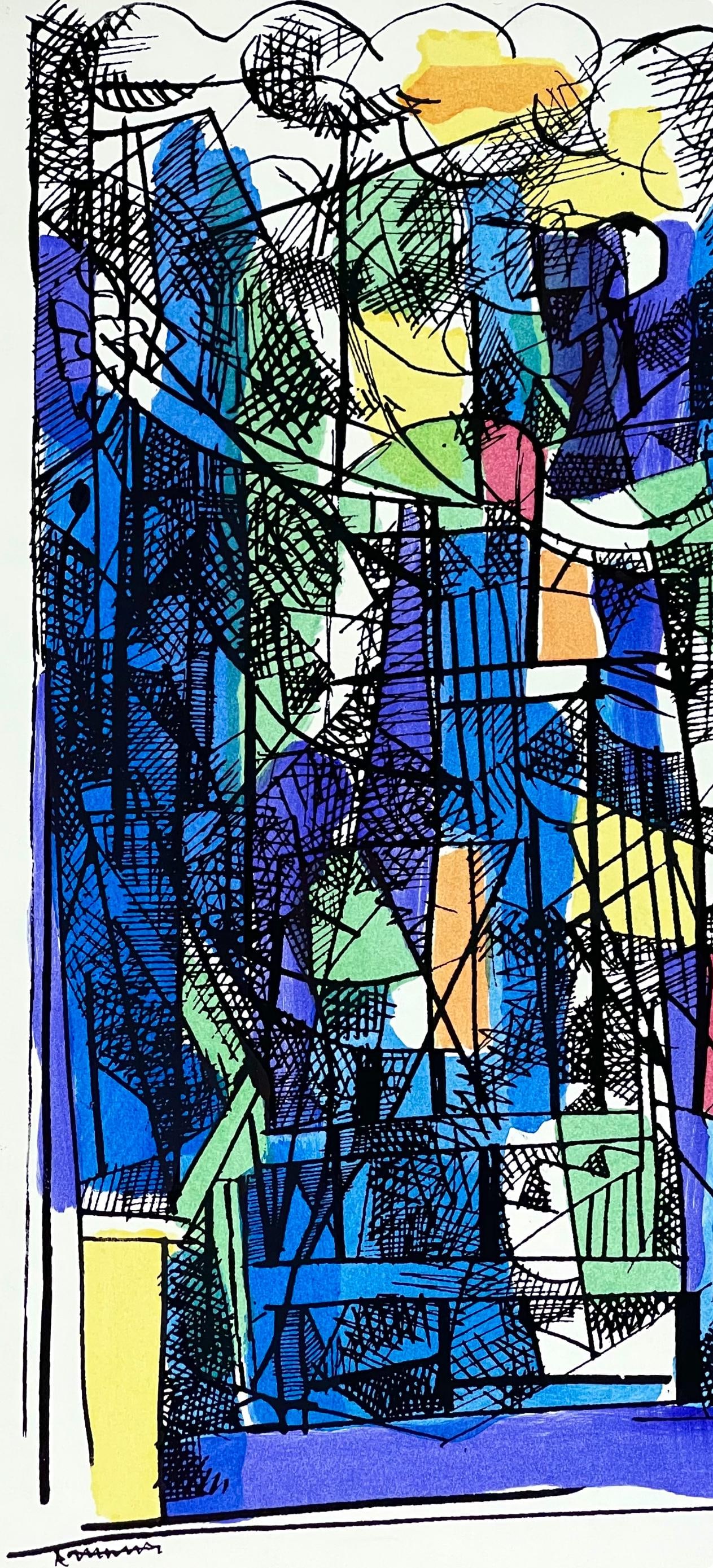 Lithograph - Abraham Rattner - Study for Window Cleaner - 2