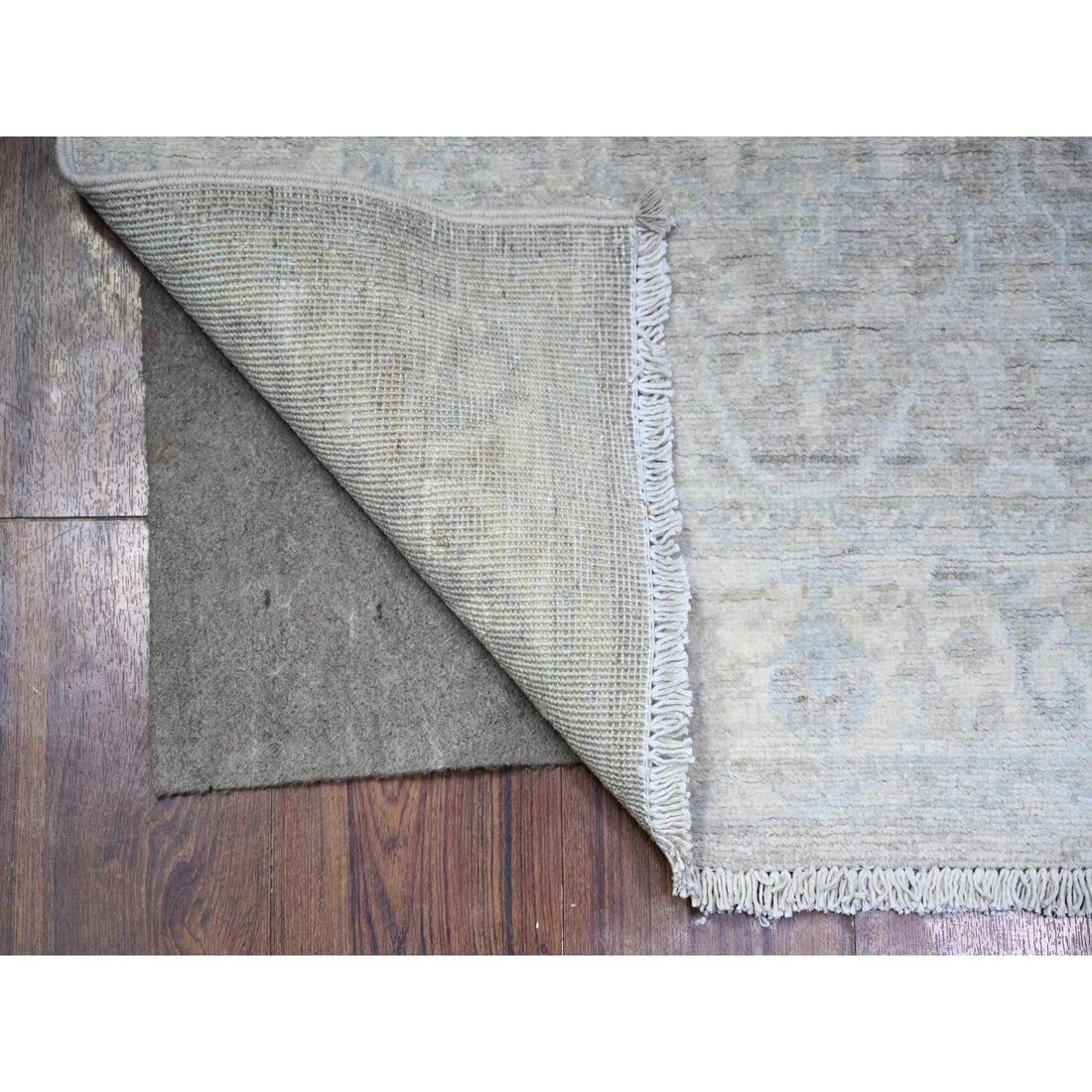 Rug 2'6"x10'3" Gray Soft Wool White Wash Peshawar Hand Knotted Runner - 2