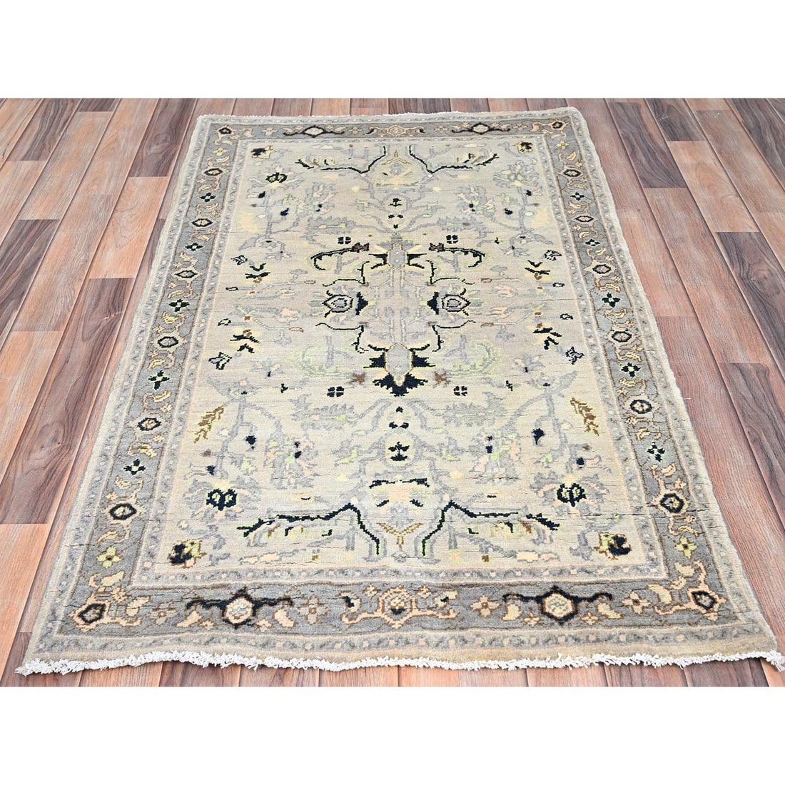 Rug 3'1"x4'10" Marian Blue Seeripe Heris Design Natural Wool Hand Knotted - 2