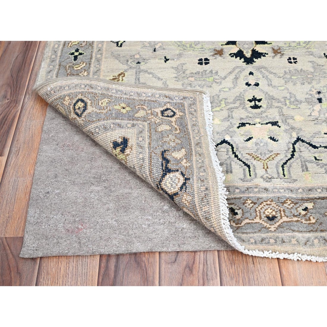Rug 3'1"x4'10" Marian Blue Seeripe Heris Design Natural Wool Hand Knotted - 3