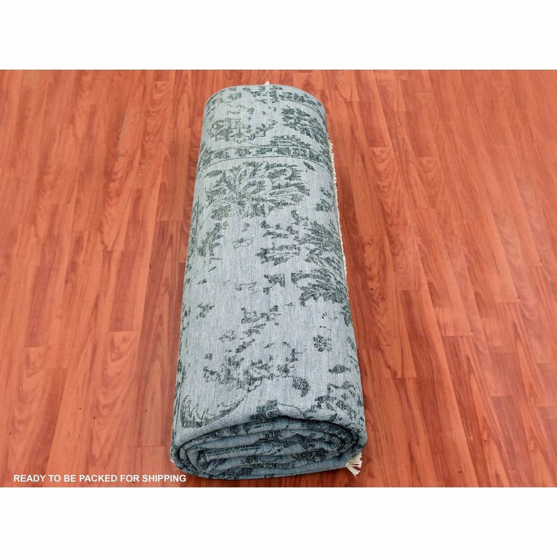 Rug 8'10"x11'9" Gray Wool and Silk Hand Knotted Zoroastrian Tebraz Design - 10