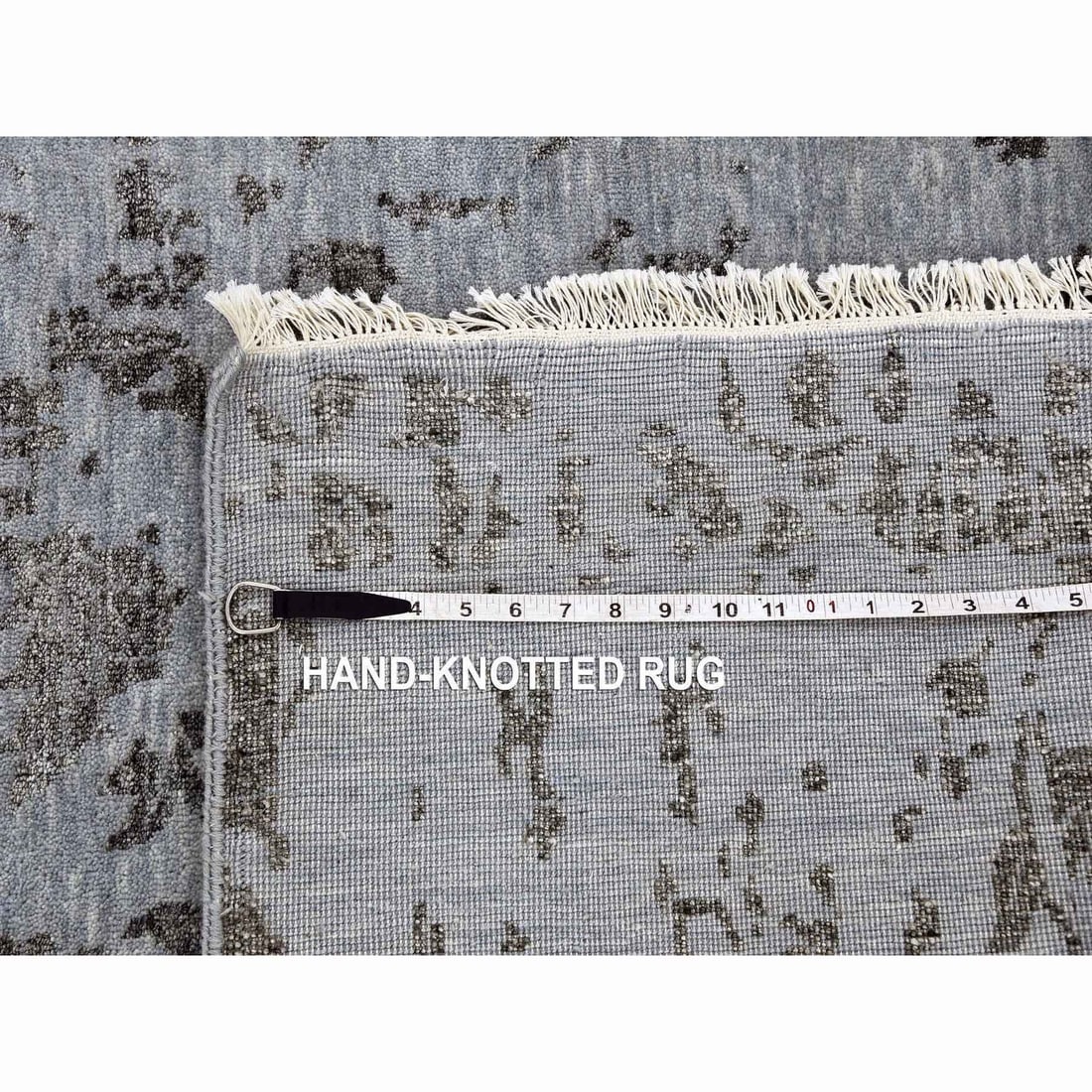 Rug 8'10"x11'9" Gray Wool and Silk Hand Knotted Zoroastrian Tebraz Design - 12