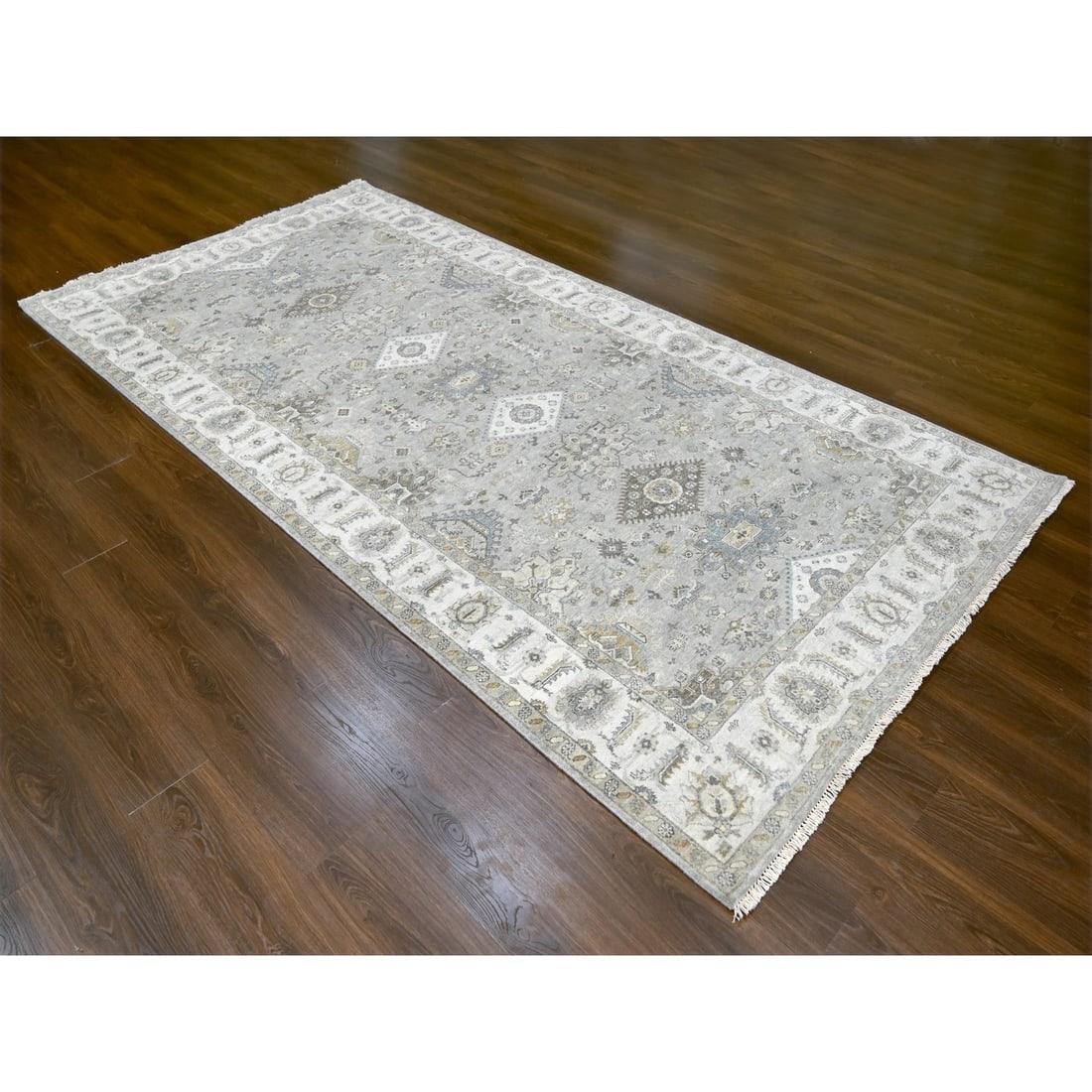 Rug 6'x11'9" Stargazer Gray Karajeh Geometric Hand Knotted Wide Runner - 2