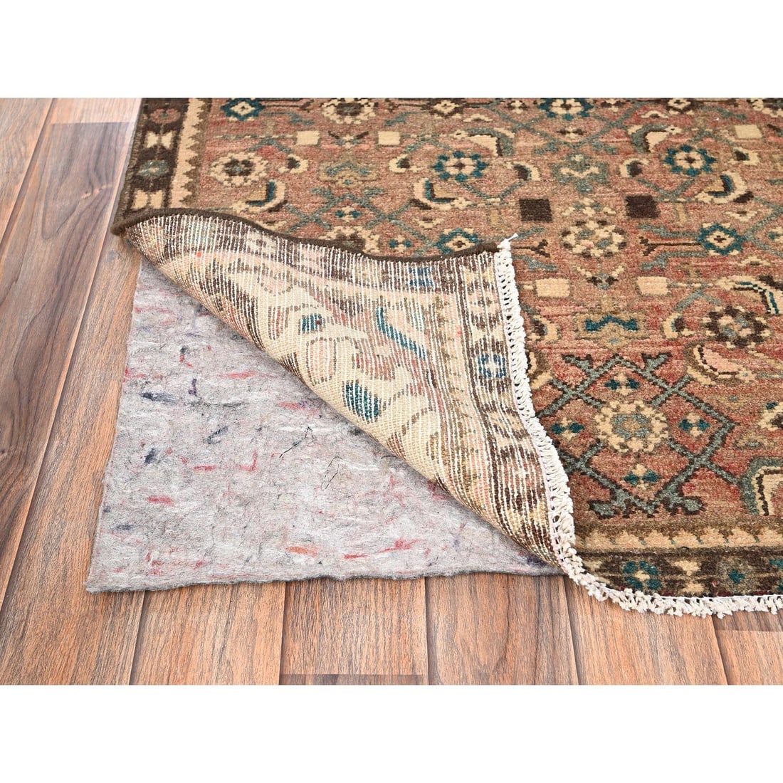 Rug 3'x9'3" Brown Zero Pile Vintage Zoroastrian Wool Hand Knotted Runner - 3