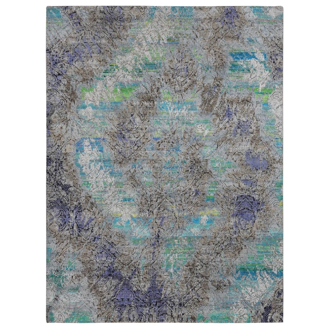 Rug 8'9"x11'10" Gray Diminishing Coins Sari Silk with Wool Hand Knotted (1 of 12)