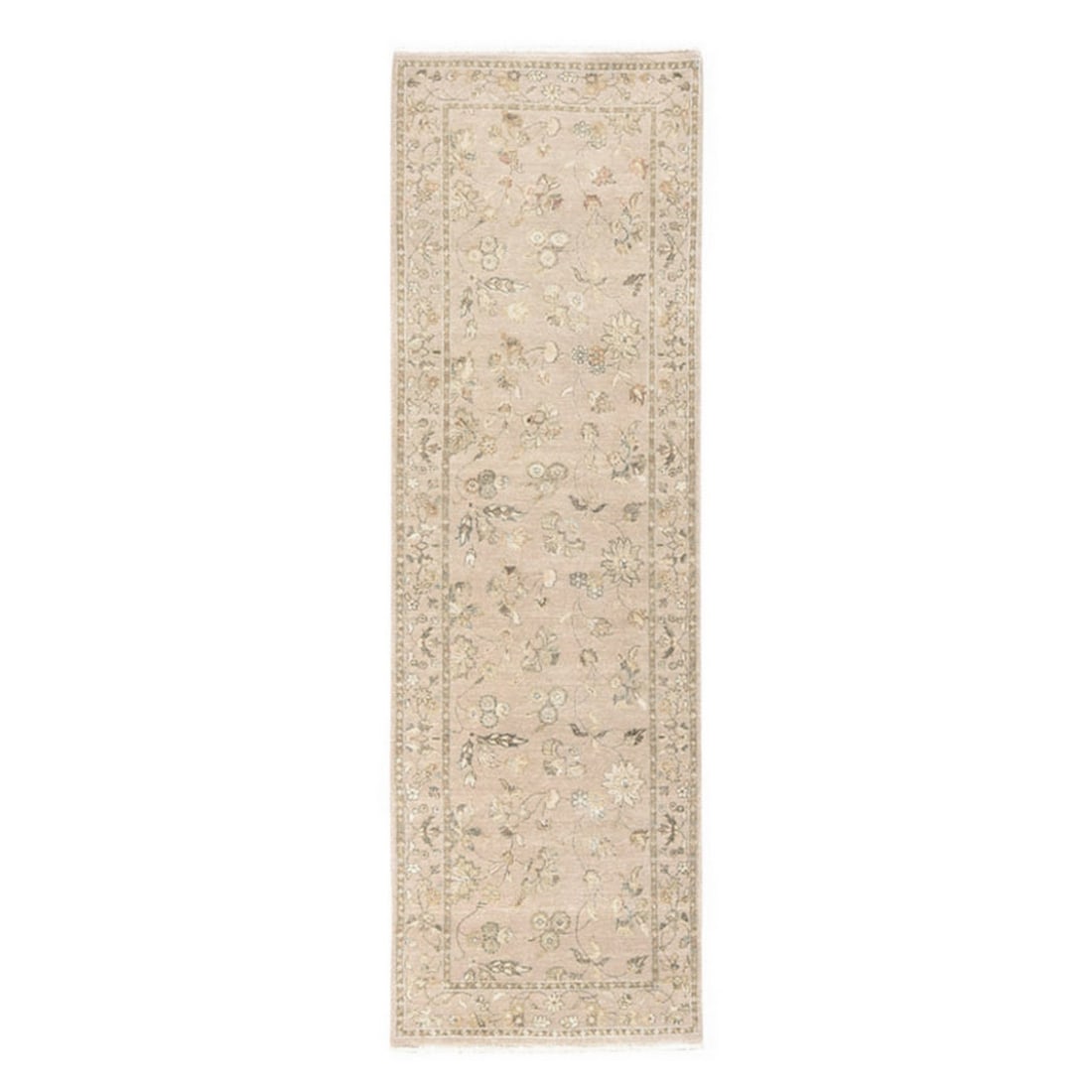 Rug 3'x9'4" Warm Taupe Wool and Silk Rajasthan Hand Knotted Runner: Rug 3'x9'4" Warm Taupe Wool and Silk Rajasthan Hand Knotted Runner This listing features Rug 3'x9'4" Warm Taupe Wool and Silk Rajasthan Hand Knotted Runner. Item specifics are provided below. Item