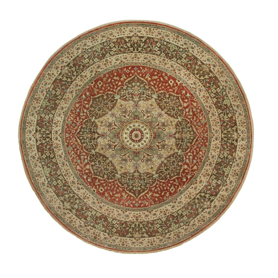 Rug 10'x10' Rufous Red Hand Knotted Tebraz Antique Wool Round Oriental (1 of 11)