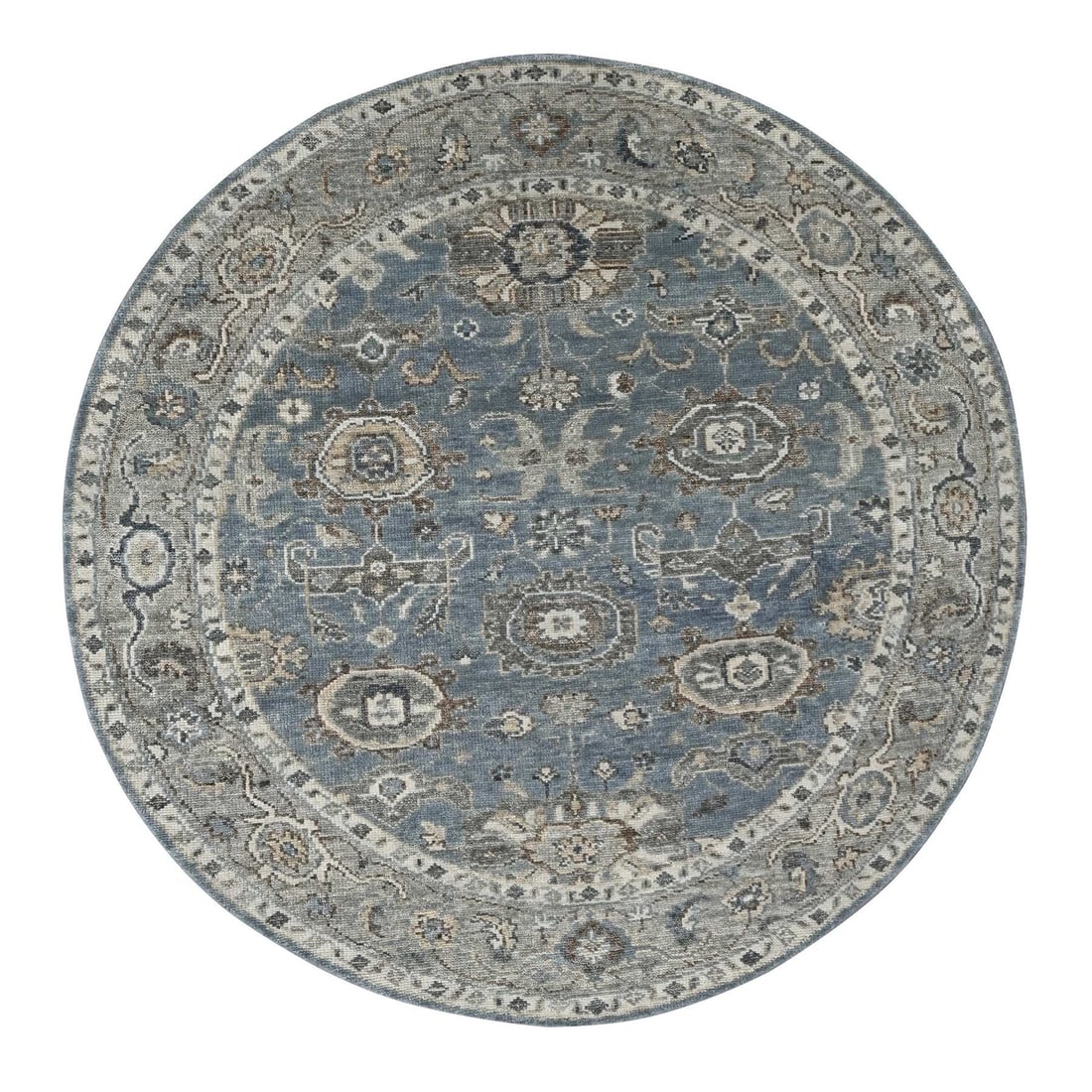 Rug 8'x8' Silver Blue Natural Wool Hand Knotted Oushak Design Round (1 of 8)