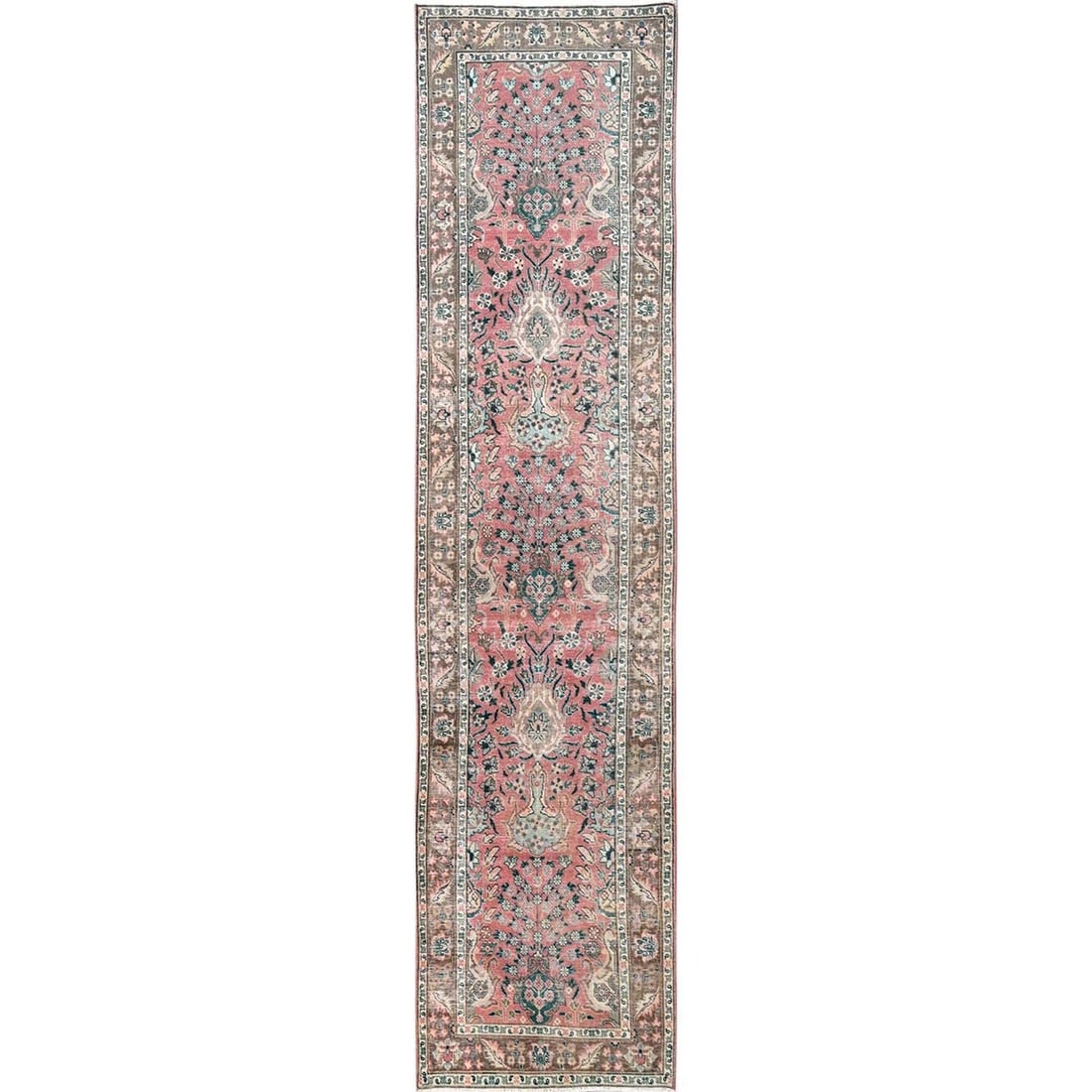 Rug 3'1"x13'2" Pink Vintage Zoroastrian Tebraz Wool Hand Knotted Runner (1 of 7)
