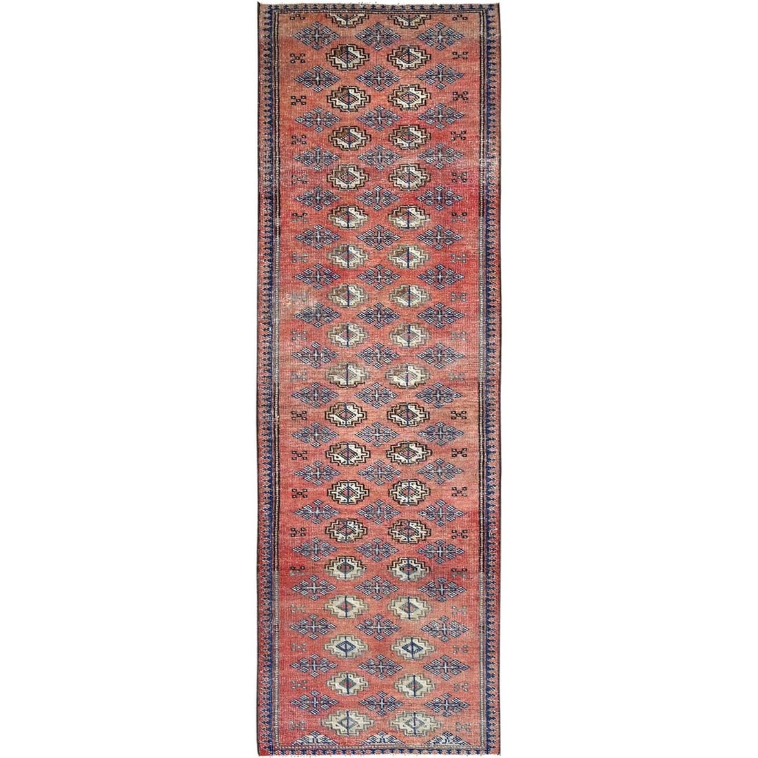 Rug 2'8"x9'2" Dark Coral Vintage Turkoman 100% Wool Hand Knotted Runner: Rug 2'8"x9'2" Dark Coral Vintage Turkoman 100% Wool Hand Knotted Runner This listing features Rug 2'8"x9'2" Dark Coral Vintage Turkoman 100% Wool Hand Knotted Runner. Item specifics are provided
