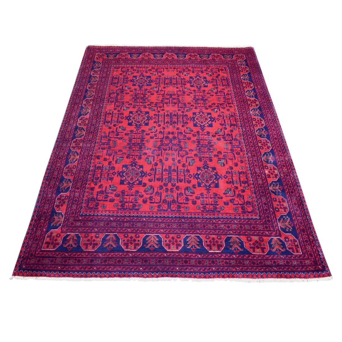 Rug - 4'10"x6'3" Deep Red - Hand Knotted Afghan Khamyab - Shiny Wool (1 of 6)