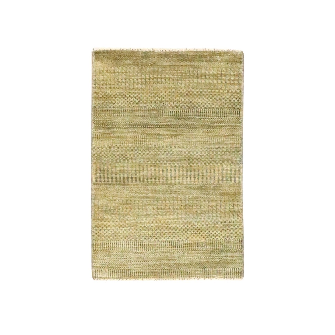 Rug 2'x3' Ecru Brown Modern Grass Design Hand Knotted Wool with Silk Mat (1 of 5)