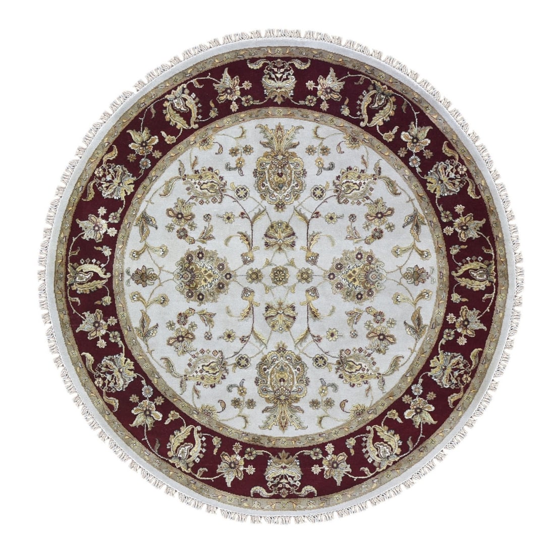 Rug 6'1"x6'1" Ivory Rajasthan Half Wool and Half Silk Hand Knotted Round: Rug 6'1"x6'1" Ivory Rajasthan Half Wool and Half Silk Hand Knotted Round This listing features Rug 6'1"x6'1" Ivory Rajasthan Half Wool and Half Silk Hand Knotted Round. Item specifics are provided