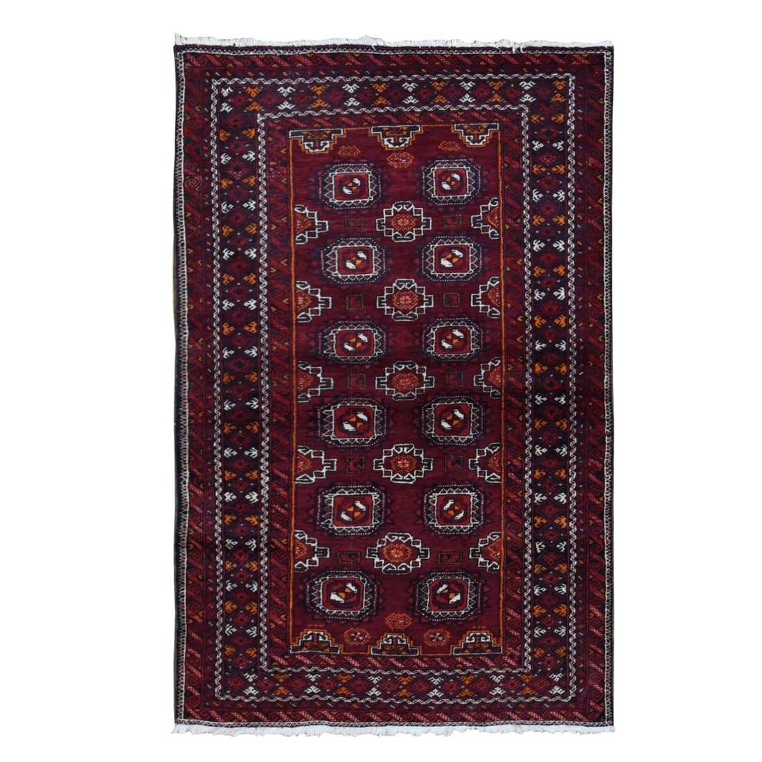 Rug 3'4"x5'10" Red Vintage Tourkaman Bokara Wool Hand Knotted Wide Runner: Rug 3'4"x5'10" Red Vintage Tourkaman Bokara Wool Hand Knotted Wide Runner This listing features Rug 3'4"x5'10" Red Vintage Tourkaman Bokara Wool Hand Knotted Wide Runner. Item specifics are provided