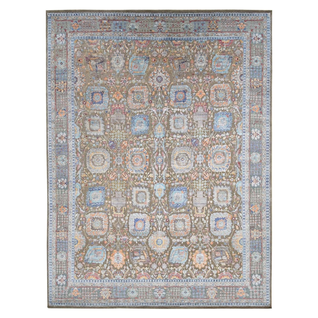 Rug 11'9"x15'2" Brown Antiqued Tebraz Silk Wool Hand Knotted Oversized (1 of 12)
