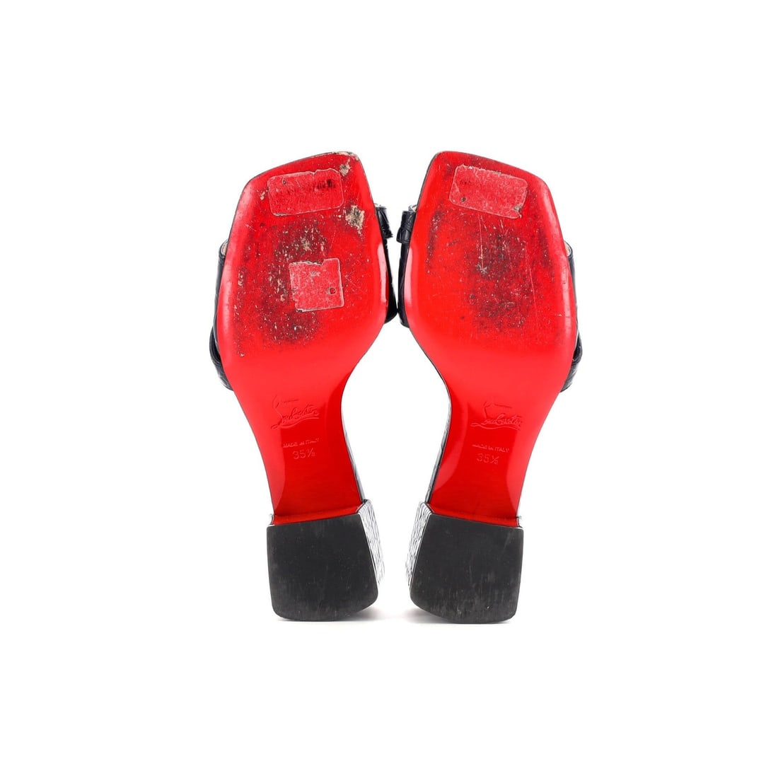 55 Christian Louboutin Women's Lock Art Heeled Mules Crocodile Embossed Leather - 4