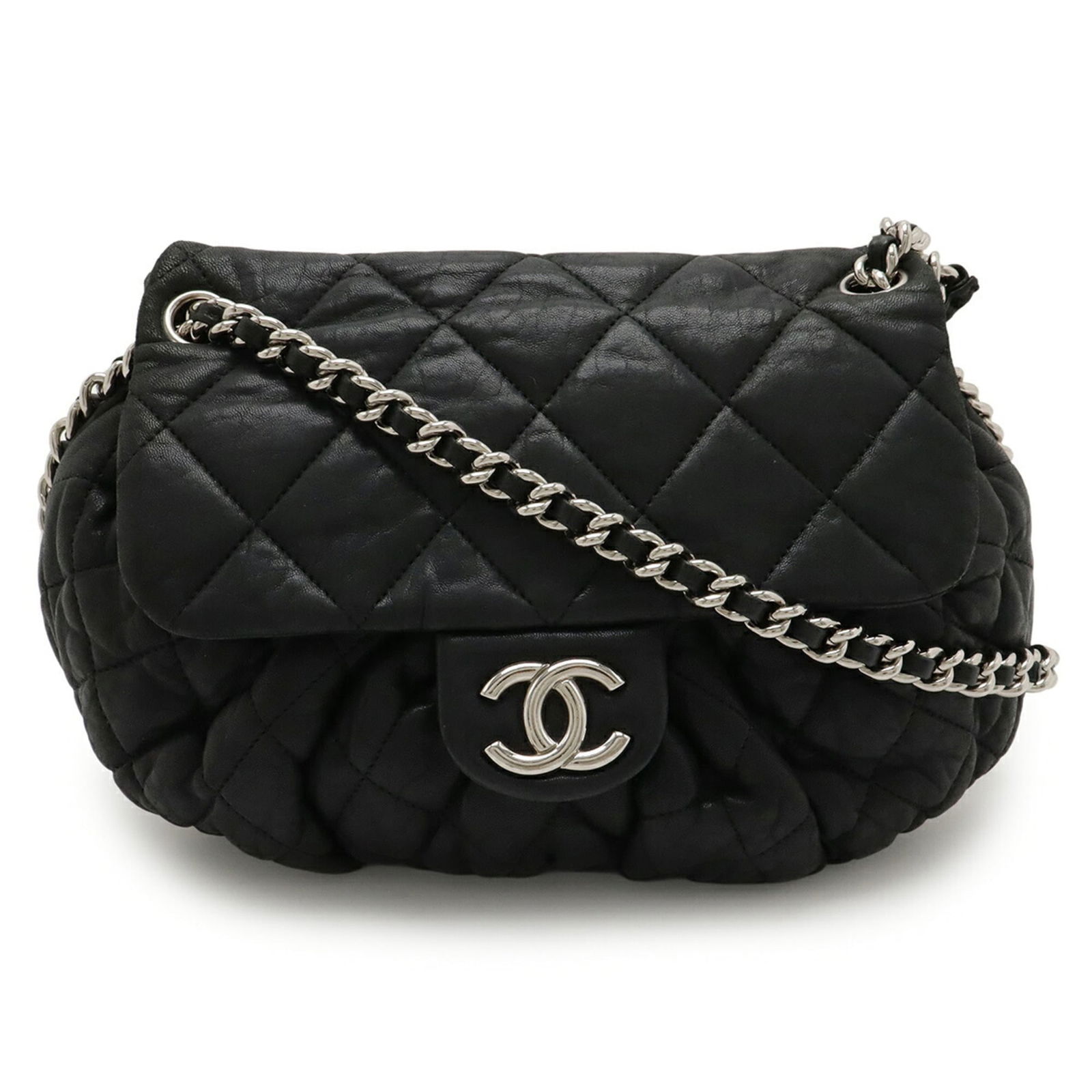 A49889 CHANEL Matelasse Chain Around Shoulder Bag in Black Lambskin Leather: A49889 CHANEL Matelasse Chain Around Shoulder Bag in Black Lambskin Leather This listing features A49889 CHANEL Matelasse Chain Around Shoulder Bag in Black Lambskin Leather. Item specifics are